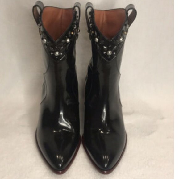 Coach Black Embellished Flower Stud Western Boots - Picture 4 of 9